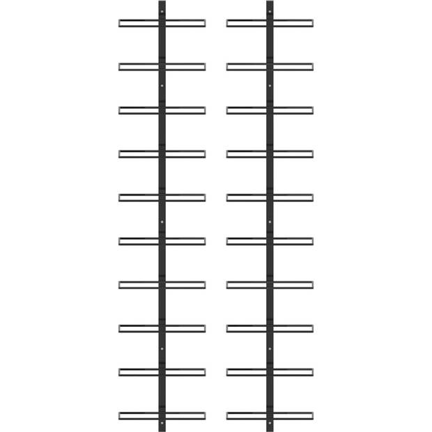 The Living Store Wijnrek voor aan de muur - 24 x 9 x 120 cm - zwart - gepoedercoat metaal