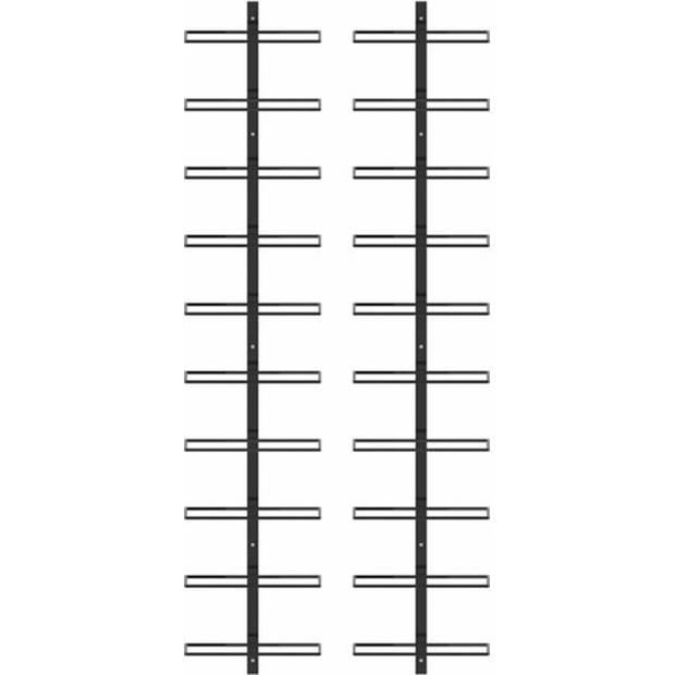 The Living Store Wijnrek voor aan de muur - 24 x 9 x 120 cm - zwart - gepoedercoat metaal
