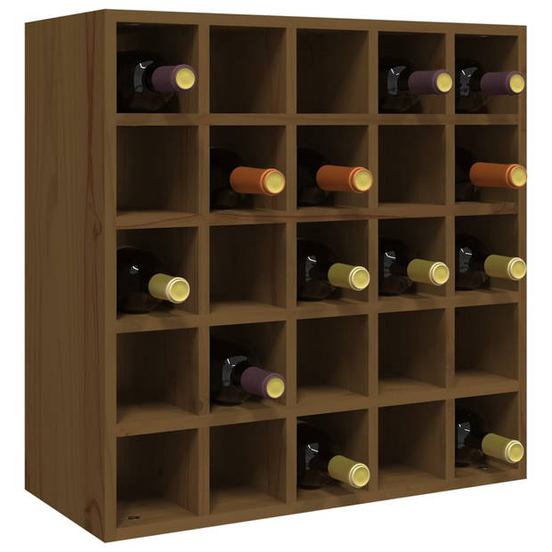 The Living Store Wijnrek Honingbruin Grenenhout - 56 x 25 x 56 cm - Geschikt voor 25 wijnflessen