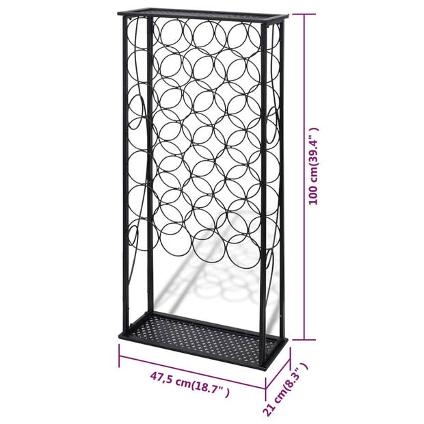 The Living Store Wijnrek - Kubisch - 28 flessen - Smeedijzer - Zwart gepoedercoat - 47.5 x 21 x 100 cm