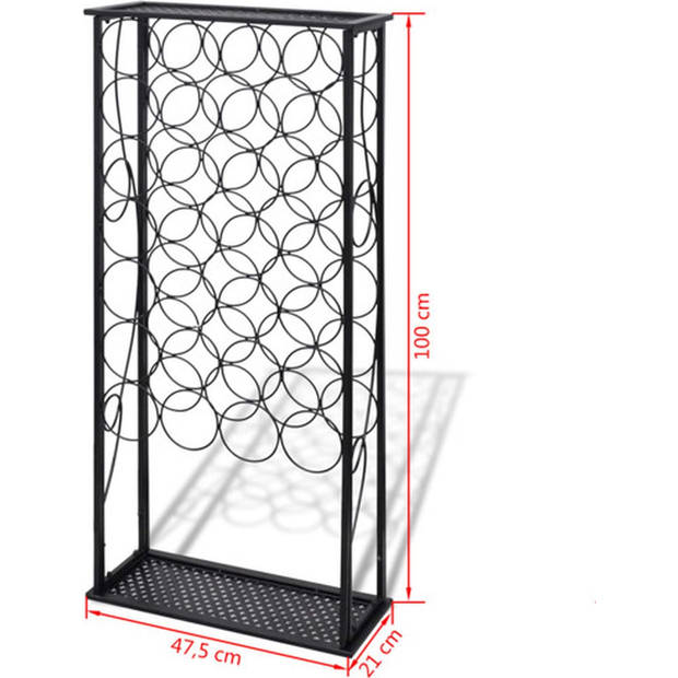 The Living Store Wijnrek - Kubisch - 28 flessen - Smeedijzer - Zwart gepoedercoat - 47.5 x 21 x 100 cm