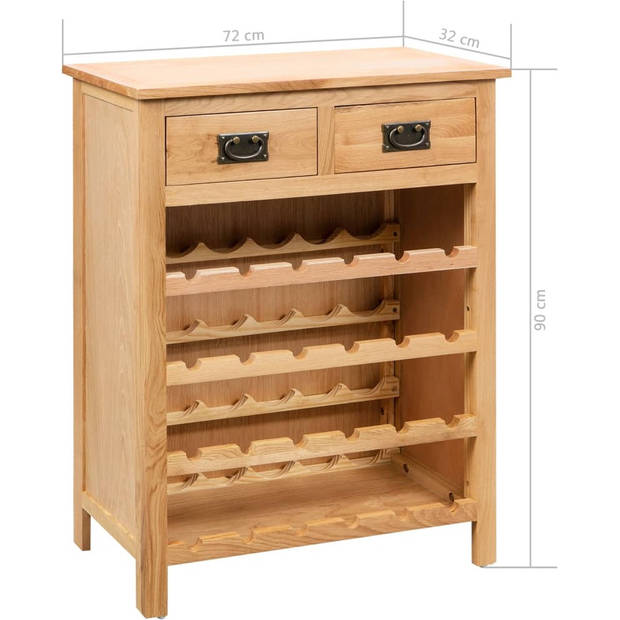 The Living Store Wijnkast Massief Eikenhout - 72 x 32 x 90 cm - Geschikt voor 24 flessen - Met 2 lades