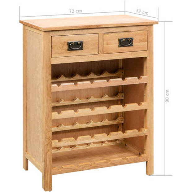 The Living Store Wijnkast Massief Eikenhout - 72 x 32 x 90 cm - Geschikt voor 24 flessen - Met 2 lades