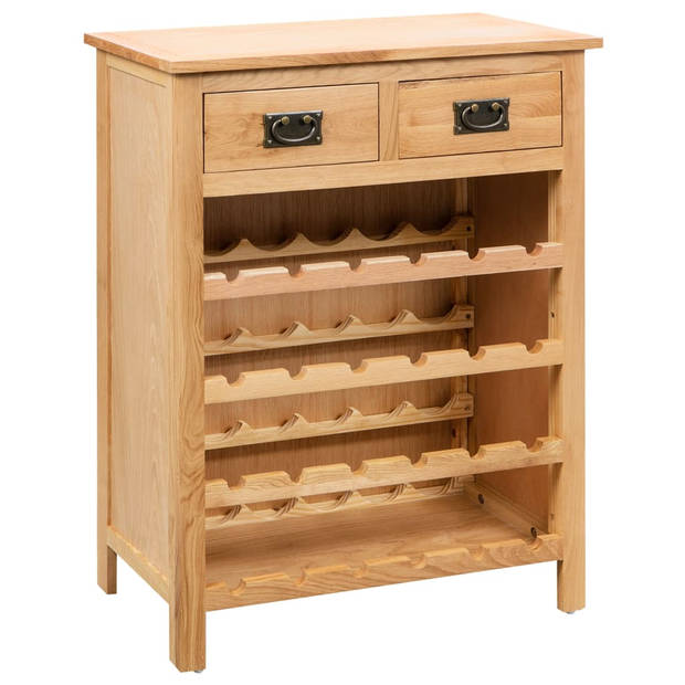 The Living Store Wijnkast Massief Eikenhout - 72 x 32 x 90 cm - Geschikt voor 24 flessen - Met 2 lades