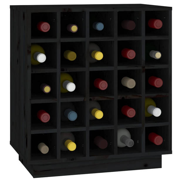 The Living Store Wijnkast Massief Grenenhout - Wijnopslag voor 25 flessen - Stabiel frame - 55.5 x 34 x 61 cm - Zwart