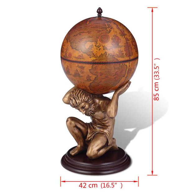 The Living Store Globebar - Atlas - Wijnkast - 42x42x85cm - Decoratieve Wijn en drankopslag