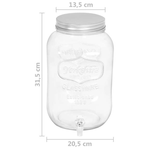 The Living Store Drankdispenser - Glas - 8.050 ml - Luchtdicht deksel - Kraan