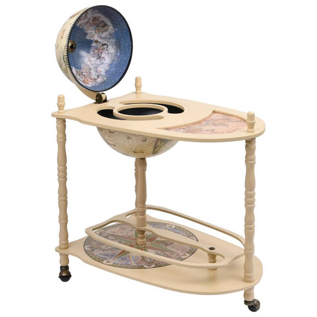 The Living Store Globebar Renaissance - Houten - Groen/Wit - 70x45x88 cm - Met wieltjes