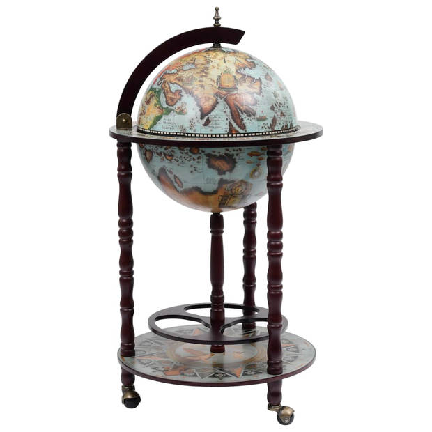 The Living Store Globebar - Wereldbol bar - Massief hout - 36 cm - Blauw/bruin