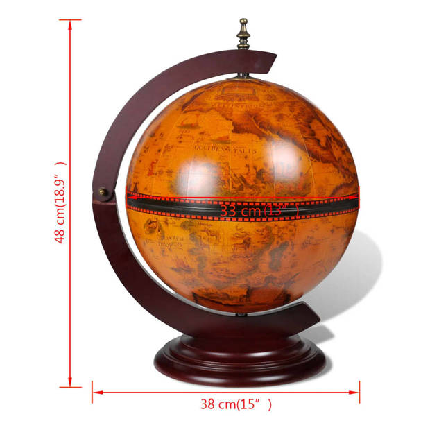 The Living Store Globebar - Replica Zeekaarten - Antieke Frescos - Eucalyptushout - 38x33x48 cm