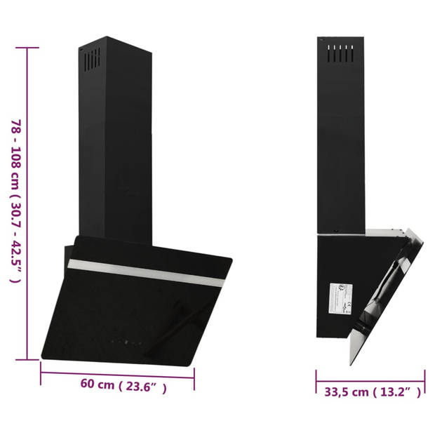 The Living Store Wandafzuigkap - 60 x 33.5 x (78-108) cm - Geluidsarm en krachtig