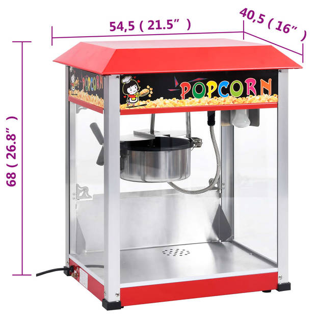 The Living Store Popcornmaker - Professioneel en huishoudelijk gebruik - 1.400 W - 56 x 42 x 68 cm - Rood