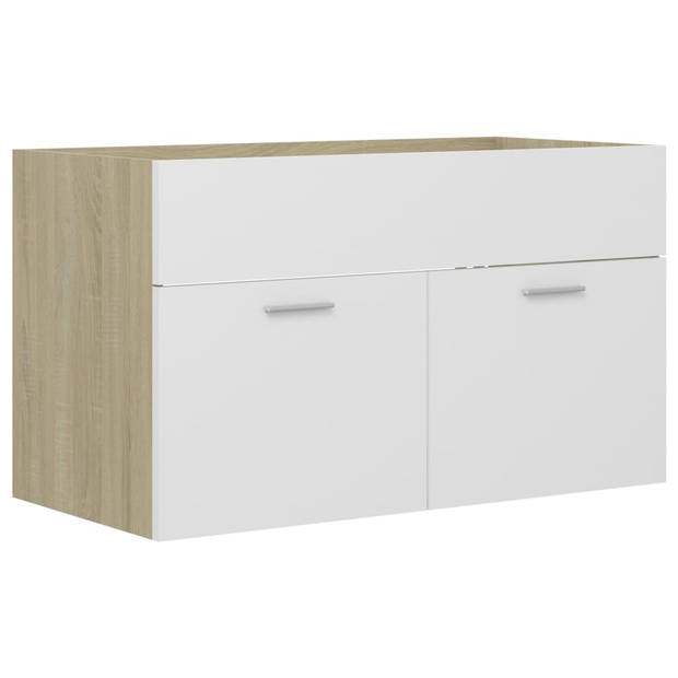 The Living Store Gootsteenkast - Badkameropbergkast - 80x38.5x46 cm - wit en sonoma eiken