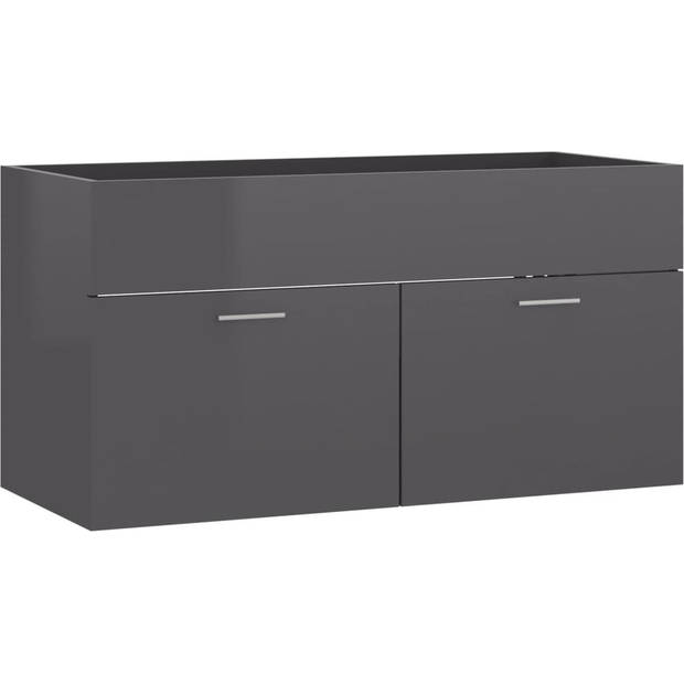 The Living Store Gootsteenkast Badkamer - 90 x 38.5 x 46 cm - Hoogglans grijs