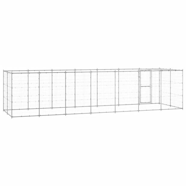 The Living Store Hondenkennel - Gegalvaniseerd Staal en PE - 770 x 220 x 180 cm - Zilver