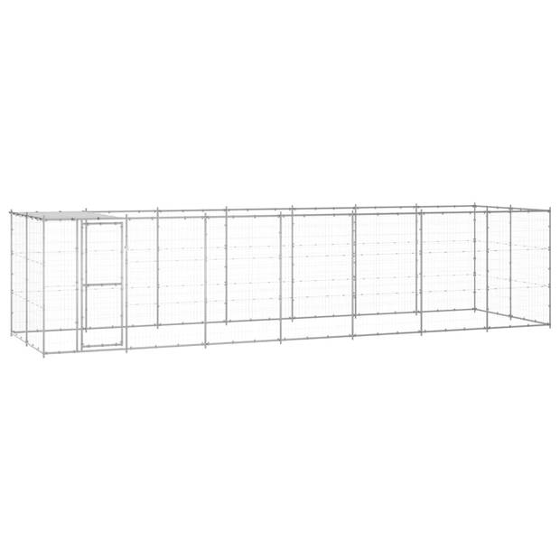 The Living Store Hondenkennel - Gegalvaniseerd Staal en PE - 770 x 220 x 180 cm - Zilver