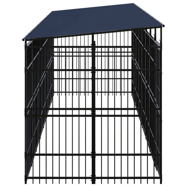 The Living Store Hondenkennel - Gepoedercoat staal - 775x200x228 cm - Met deur en dak - Zwart