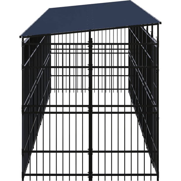 The Living Store Hondenkennel - Gepoedercoat staal - 775x200x228 cm - Met deur en dak - Zwart