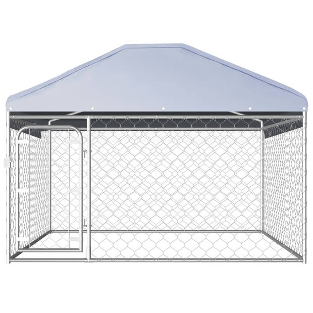 The Living Store Hondenkennel - Gegalvaniseerd Staal - 200 x 200 x 100/135 cm - Met Dak - Zilver