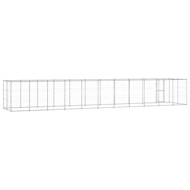 The Living Store Hondenkennel - Gegalvaniseerd Staal - PE Dak - 1.210 x 220 x 180 cm - Zilver