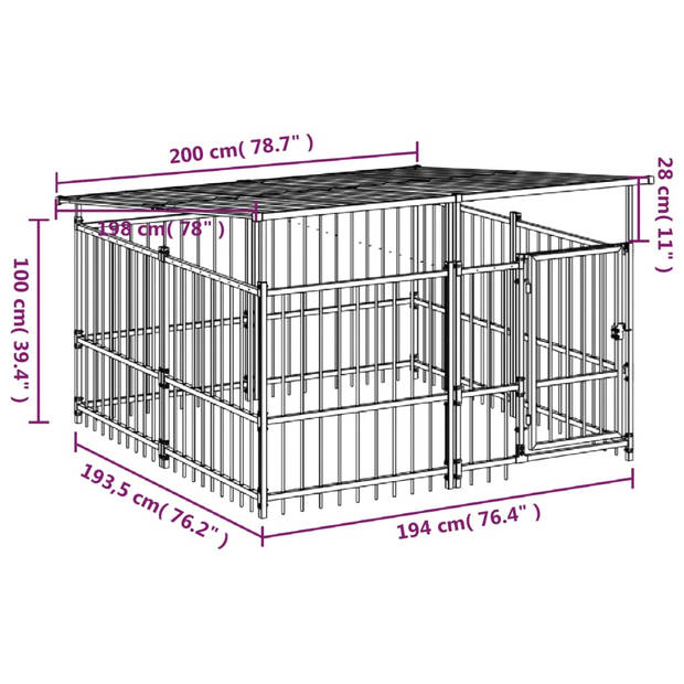 The Living Store Hondenhok Speelkennel - 200 x 198 x 128 cm - Stalen Stangen - Gepoedercoat Staal - Zwart