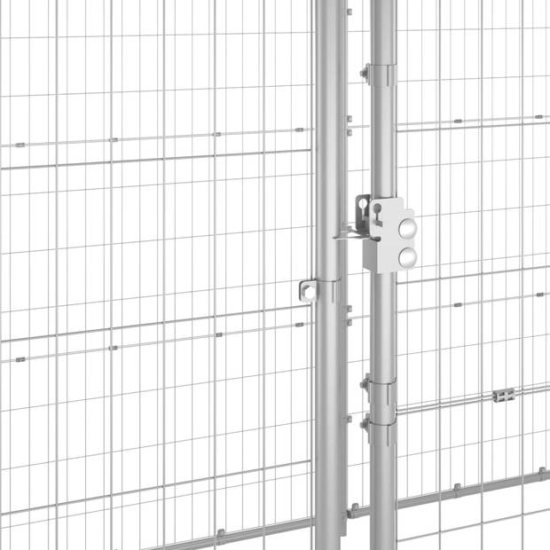 The Living Store Hondenkennel - Gegalvaniseerd staal - 990 x 220 x 180 cm - Met dak en deur