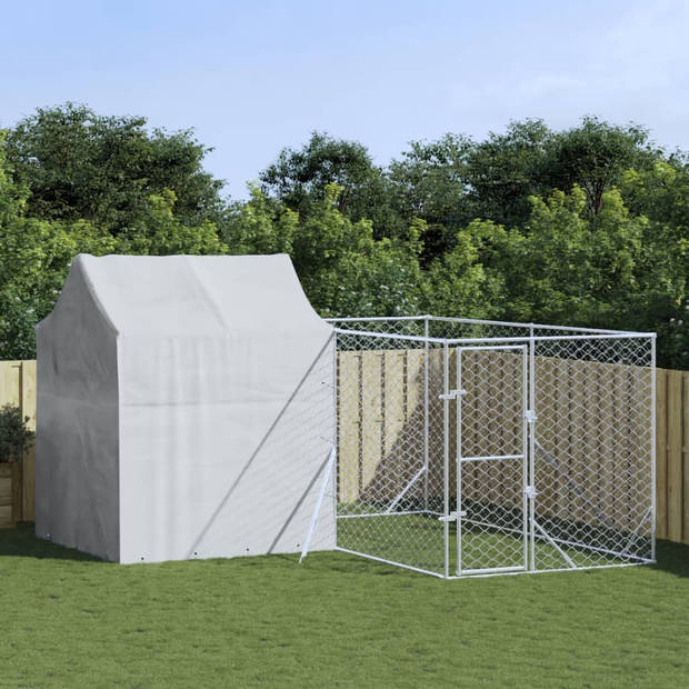 The Living Store Hondenkennel - Buiten - Gegalvaniseerd staal - Beschermend dak - 4 x 4 x 2.5 m