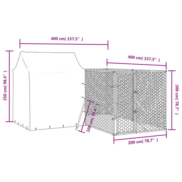 The Living Store Hondenkennel - Buiten - Gegalvaniseerd staal - Beschermend dak - 4 x 4 x 2.5 m