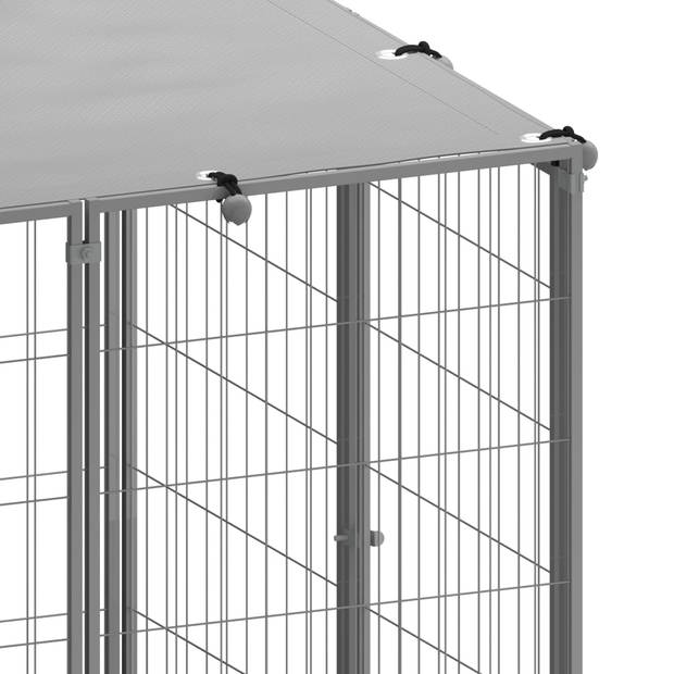 The Living Store Hondenkennel - Staal - 110 x 110 x 110 cm - Waterbestendig dak - Afsluitbare deur - Zilverkleurig