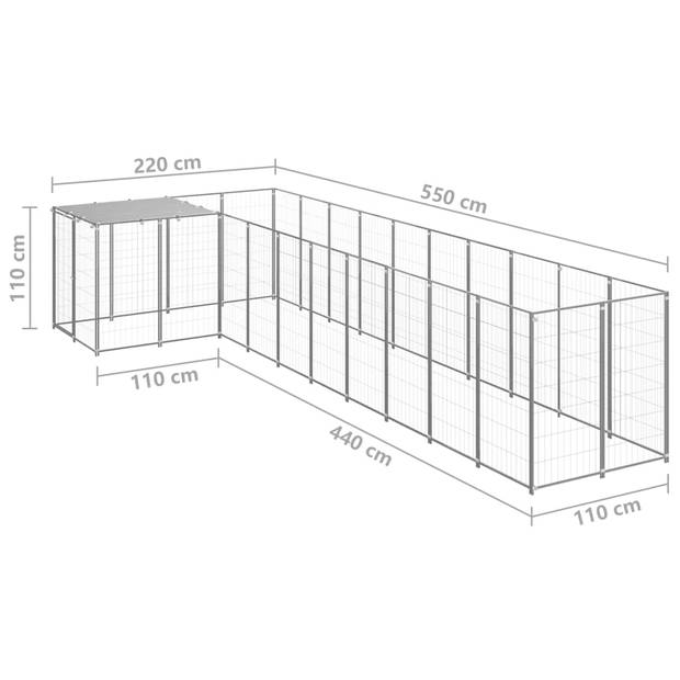 The Living Store Hondenkennel - Grote stalen constructie - Waterbestendig dak - 220 x 550 x 110 cm