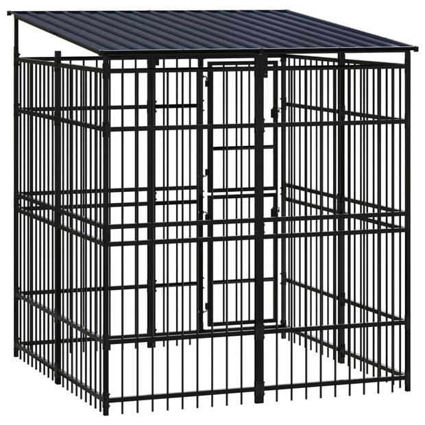 The Living Store Hondenkennel - Gepoedercoat staal - 199 x 200 x 228 cm - Zwart