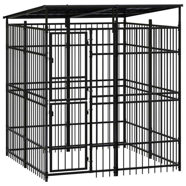 The Living Store Hondenkennel - Gepoedercoat staal - 199 x 200 x 228 cm - Zwart