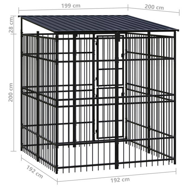 The Living Store Hondenkennel - Gepoedercoat staal - 199 x 200 x 228 cm - Zwart