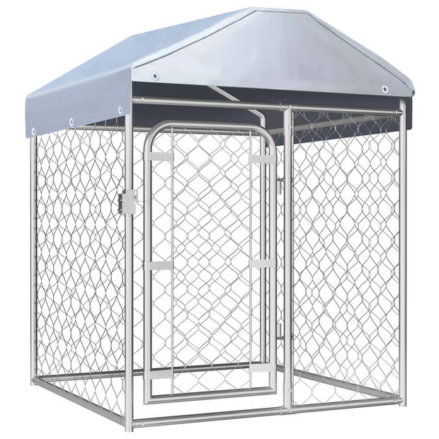 The Living Store Hondenkennel - Gegalvaniseerd Staal - 100 x 100 x 100/125 cm - Met Dak - Afsluitbaar - Zilver