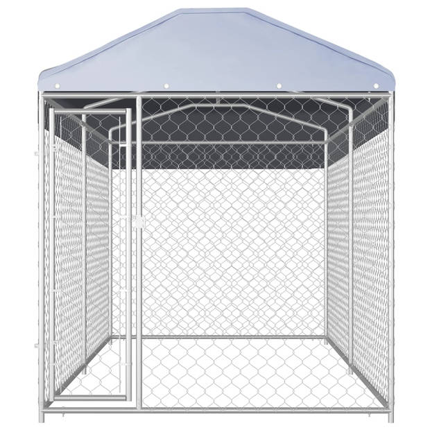 The Living Store Hondenkennel - Gegalvaniseerd Staal - 382x192x225 cm - Inclusief Dak