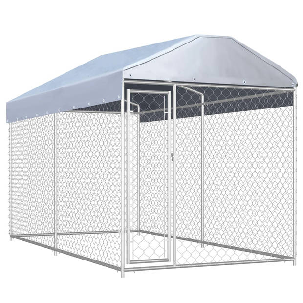 The Living Store Hondenkennel - Gegalvaniseerd Staal - 382x192x225 cm - Inclusief Dak