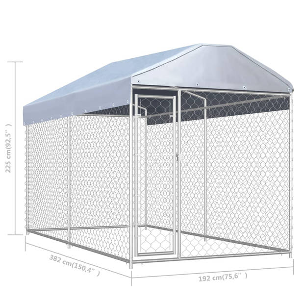 The Living Store Hondenkennel - Gegalvaniseerd Staal - 382x192x225 cm - Inclusief Dak