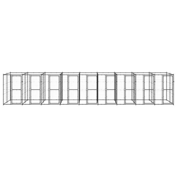The Living Store Hondenkennel - Gepoedercoat Staal - 990 x 220 x 180 cm - Met Deuren - Zwart