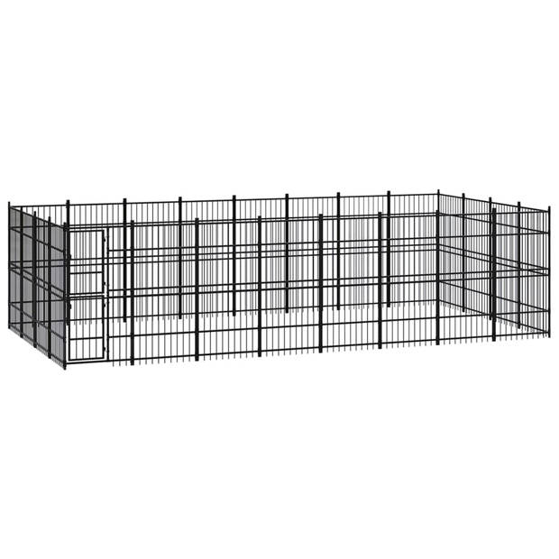 The Living Store Hondenkennel - Gepoedercoat staal - 768 x 384 x 200 cm - Zwarte kleur