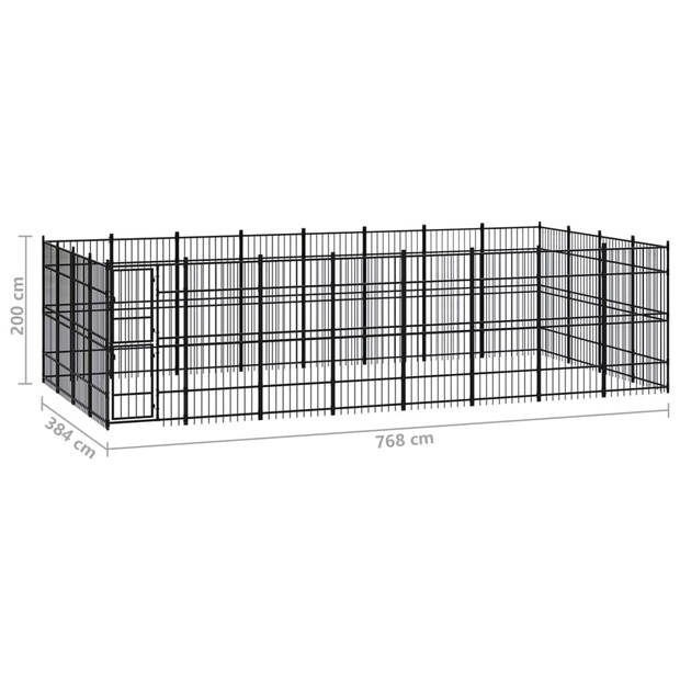 The Living Store Hondenkennel - Gepoedercoat staal - 768 x 384 x 200 cm - Zwarte kleur