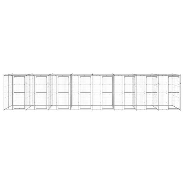 The Living Store Hondenkennel - Gegalvaniseerd Staal - 880 x 220 x 180 cm - Met Dak en Deuren