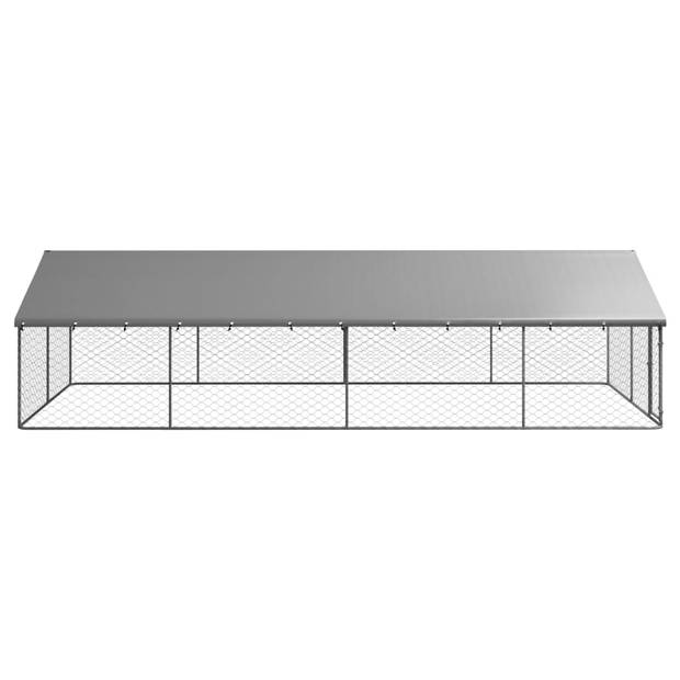 The Living Store Hondenkennel - Gegalvaniseerd Staal - 600x300x150 cm - Met Dak - Zilver