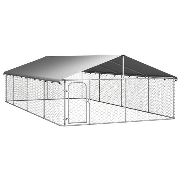 The Living Store Hondenkennel - Gegalvaniseerd Staal - 600x300x150 cm - Met Dak - Zilver