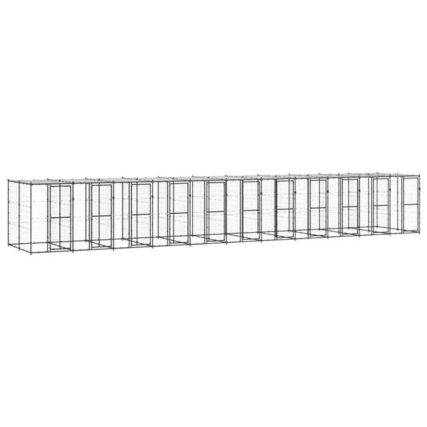 The Living Store Hondenkennel - Gepoedercoat staal - 1.210 x 220 x 180 cm - Met dak en deuren - Zwart/zilver