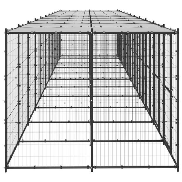 The Living Store Hondenkennel - Gepoedercoat staal - 1.210 x 220 x 180 cm - Met dak en deuren - Zwart/zilver