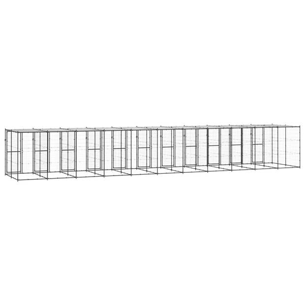 The Living Store Hondenkennel - Gepoedercoat staal - 1.210 x 220 x 180 cm - Met dak en deuren - Zwart/zilver