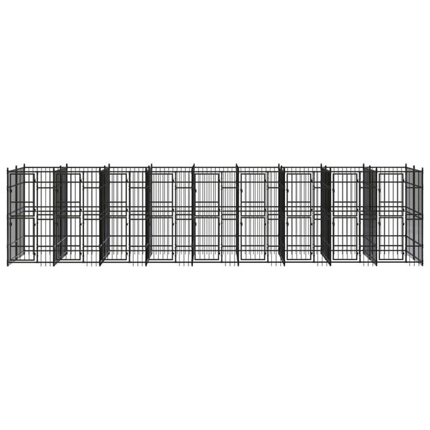 The Living Store Hondenkennel - Gepoedercoat Staal - 864x192x200 cm - Met Deuren - Zwart