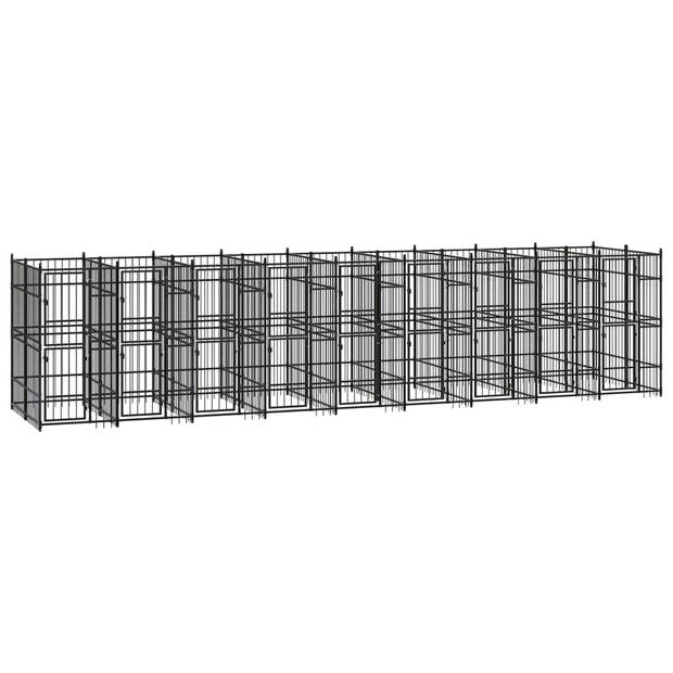 The Living Store Hondenkennel - Gepoedercoat Staal - 864x192x200 cm - Met Deuren - Zwart