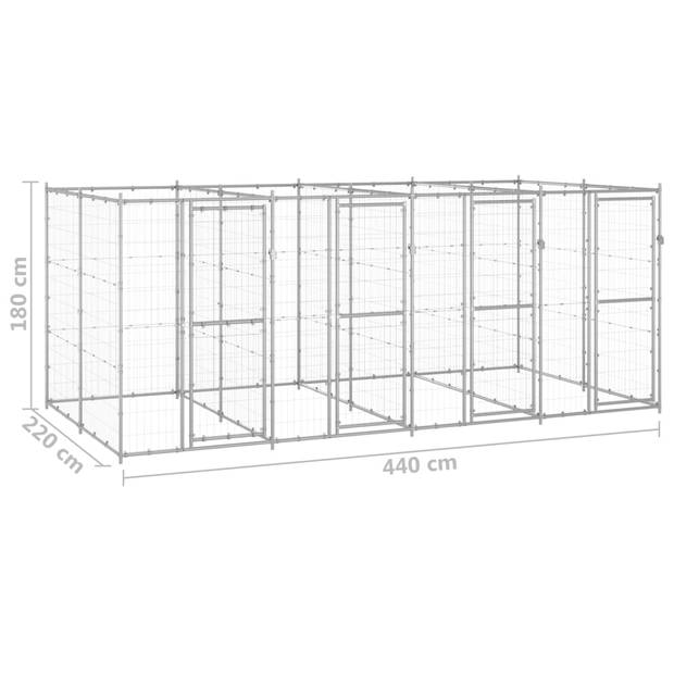 The Living Store Hondenkennel - Gegalvaniseerd Staal - 440 x 220 x 180 cm - Afsluitbaar