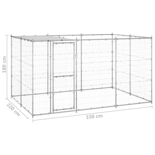 The Living Store Hondenkennel - Gegalvaniseerd Staal - 330x220x180 cm - Met Dak en Deur